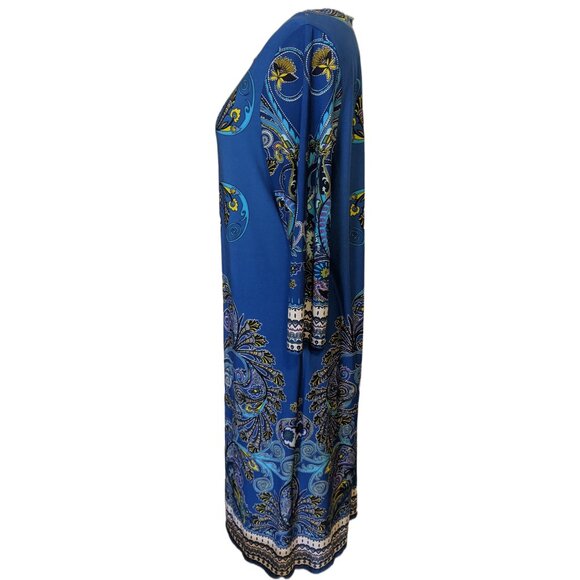 Tiana B. Blue Ornate Paisley Shift Dress Long Sleeve Stretch Baroque Midi XL - Picture 5 of 8